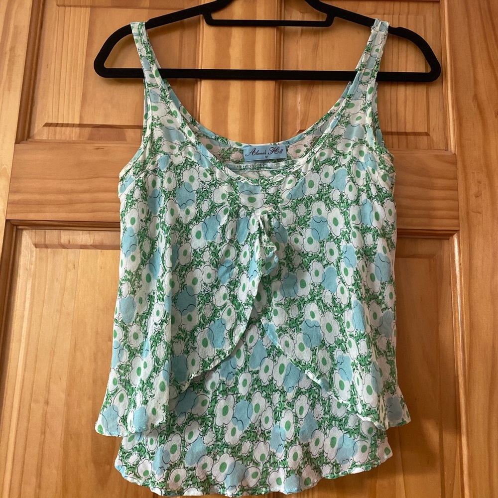 Alannah Hill Silk Blend Floral Ruffle Tank Top Blue Green Cottagecore Y2K 10